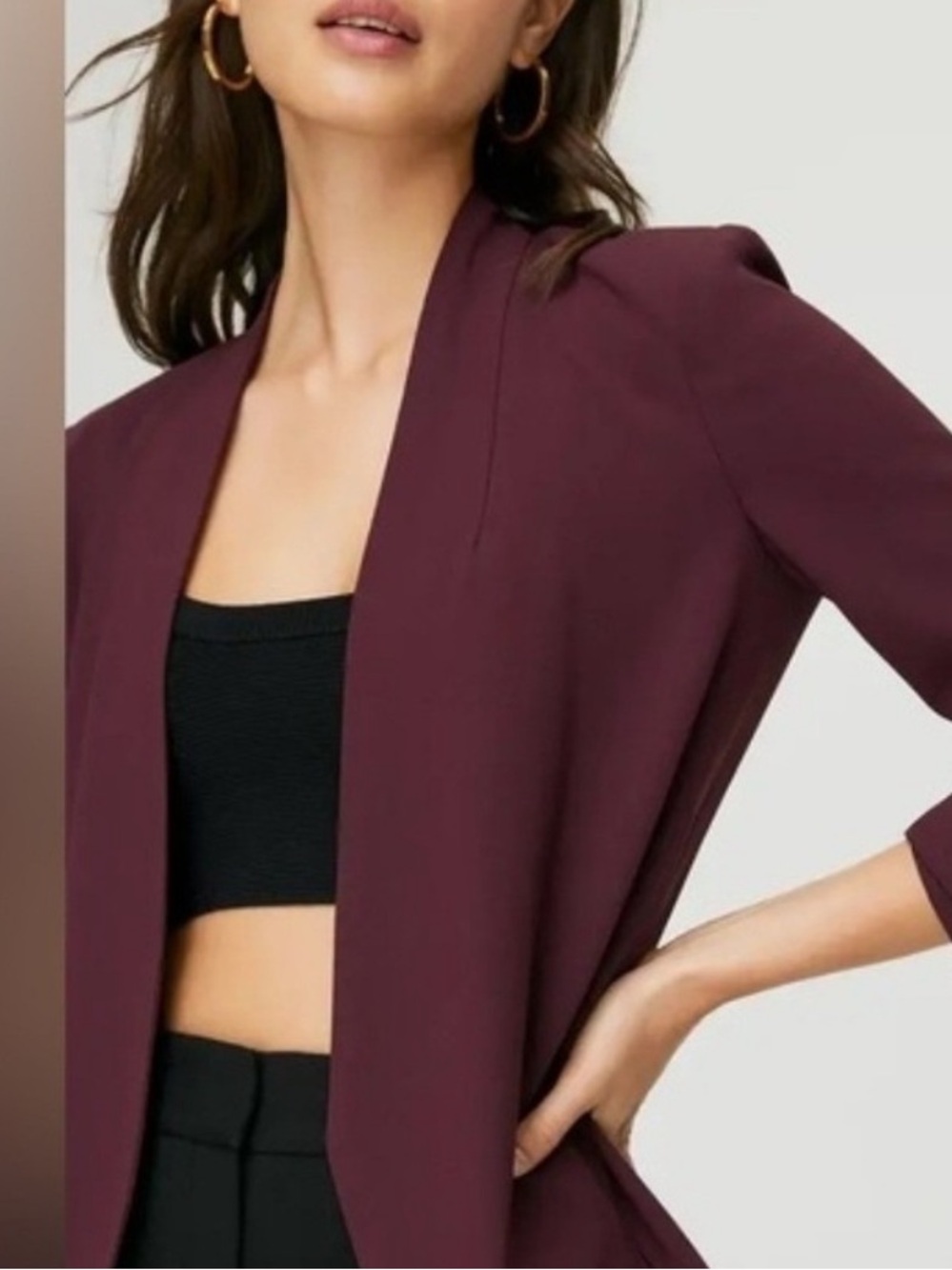 Aritzia Maroon Collarless Open Blazer
